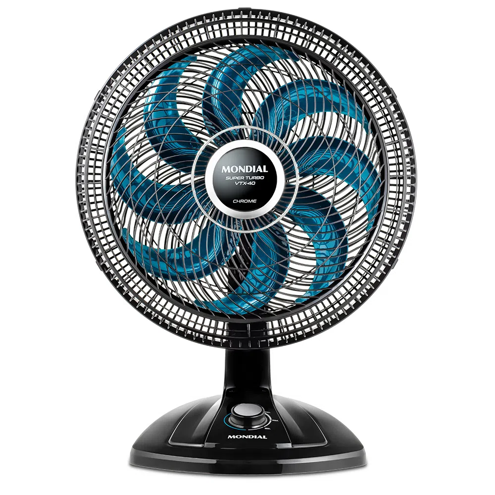 Ventilador de Mesa 40cm 8 Pás e 3 Velocidades Preto e Azul 220V VTX-40-CHROME Mondial