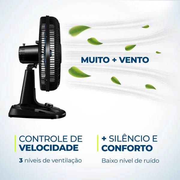 Ventilador de Mesa 40cm 8 Pás e 3 Velocidades Preto e Azul 220V VTX-40-CHROME Mondial - Imagem 3