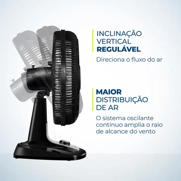 Ventilador de Mesa 40cm 8 Pás e 3 Velocidades Preto e Azul 220V VTX-40-CHROME Mondial - Imagem 4