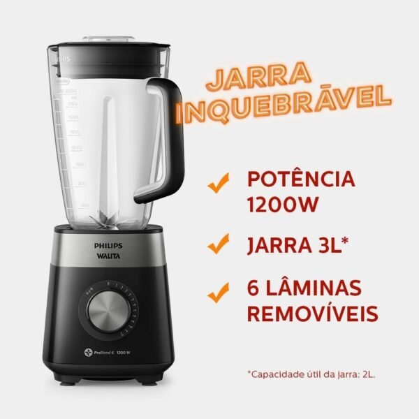 PHILIPS Liquidificador Série 5000, RI2242, Preto, 110v, Jarra Inquebrável, Walita - Imagem 3
