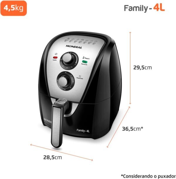 Fritadeira Sem Óleo Air Fryer 4L, Mondial, Preto/Inox, 1500W, 220V - AFN-40-BI - Imagem 2