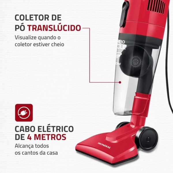 Aspirador de Pó Turbo Cycle, Mondial, Vermelho/Preto, Bivolt - Imagem 2