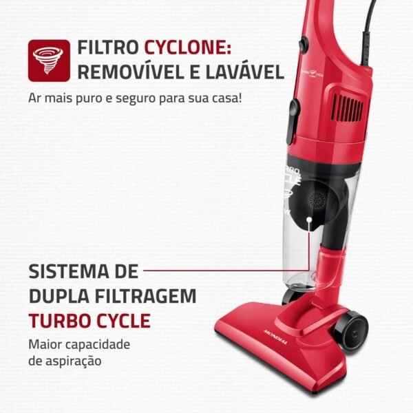 Aspirador de Pó Turbo Cycle, Mondial, Vermelho/Preto, Bivolt - Imagem 3