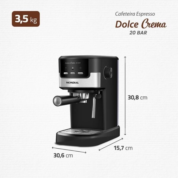 Cafeteira Espresso Dolce Crema 20 Bar, Mondial, Preto/Inox, 1200W, 220V - C-20-EC - Imagem 2